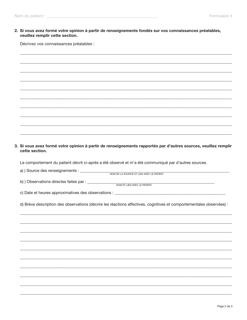Forme 4 (YG3986) Recommandation Devaluation Psychiatrique Non Volontaire (Medecin) - Yukon, Canada (French), Page 2