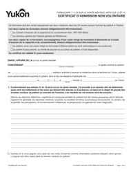 Forme 7 (YG3989) Certificat D'admission Non Volontaire - Yukon, Canada (French)
