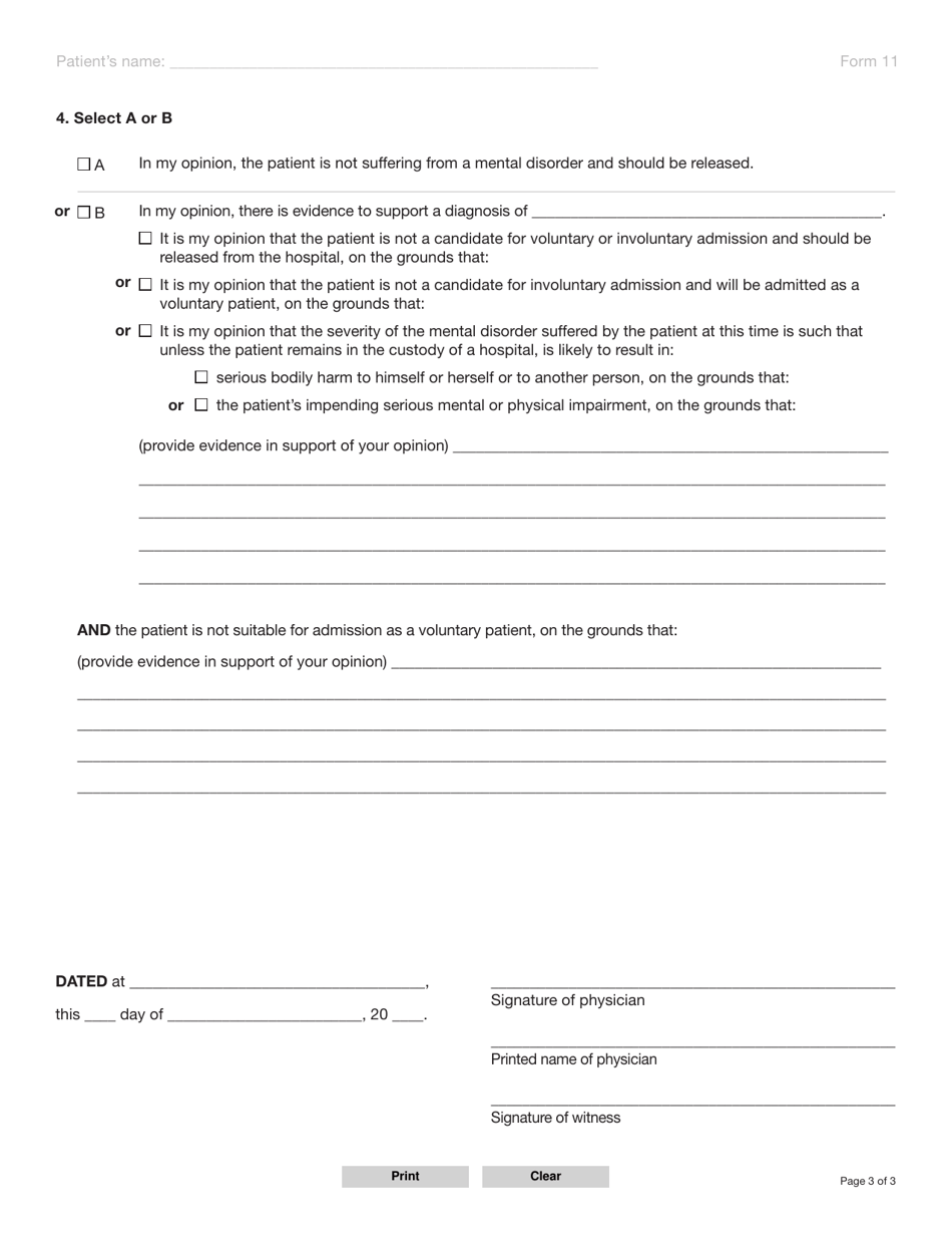 Form 11 (YG3997) Certificate of Renewal of Involuntary Admission - Yukon, Canada, Page 3