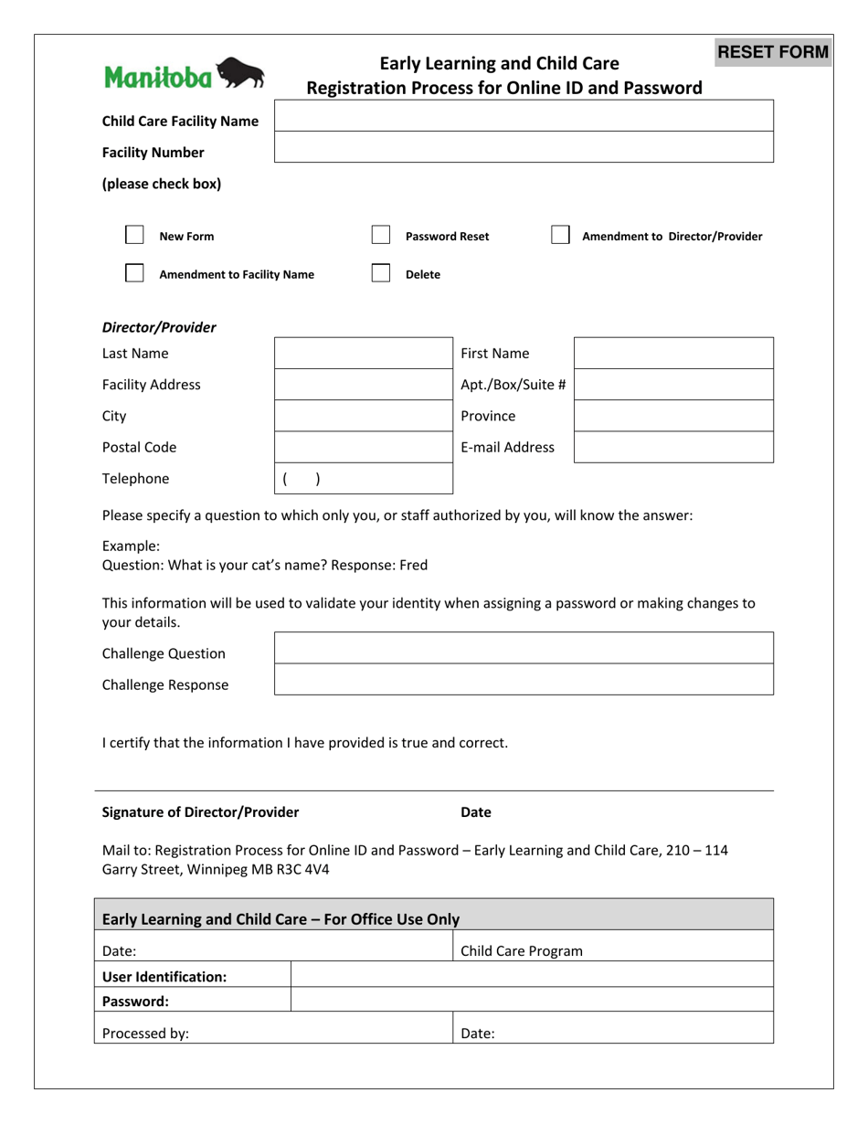 Registration Process for Online Id and Password - Manitoba, Canada, Page 1