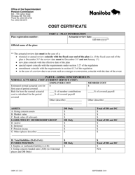 Document preview: Form OSPC-CC-2011 Cost Certificate - Manitoba, Canada