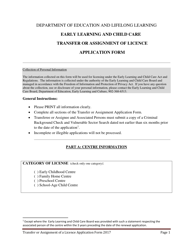 Early Learning and Child Care Transfer of Assignment of Licence Application Form - Prince Edward Island, Canada