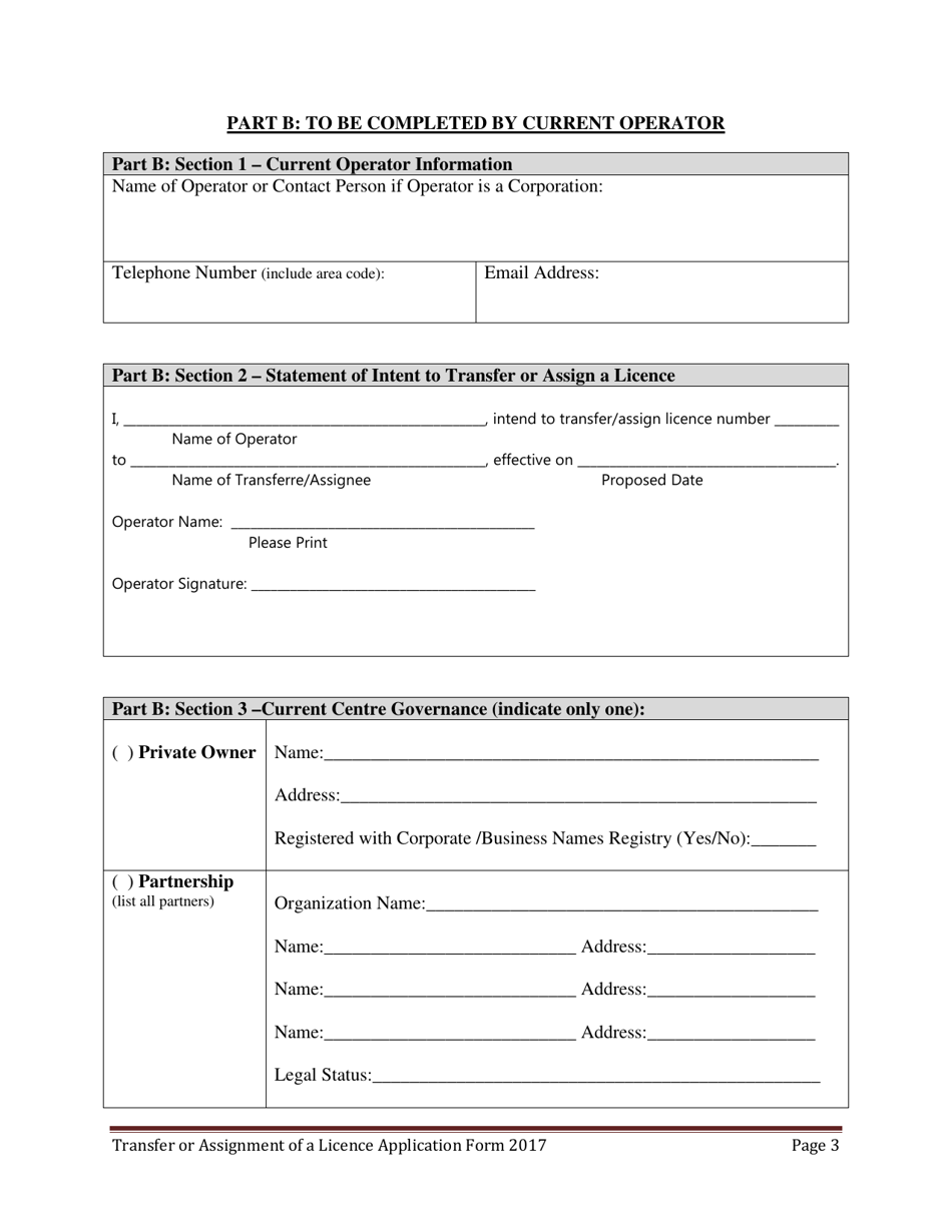 Early Learning and Child Care Transfer of Assignment of Licence Application Form - Prince Edward Island, Canada, Page 3