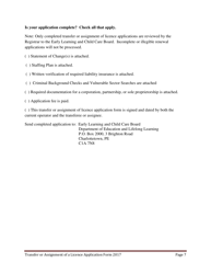 Early Learning and Child Care Transfer of Assignment of Licence Application Form - Prince Edward Island, Canada, Page 7