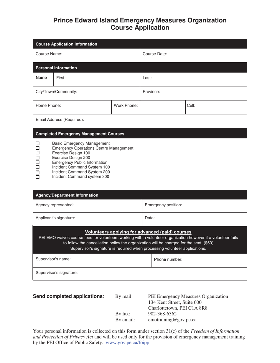 Prince Edward Island Canada Emergency Measures Organization Course ...