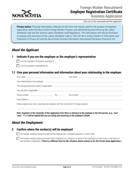 Foreign Worker Recruitment Employer Registration Certificate Business Application - Nova Scotia, Canada, Page 2