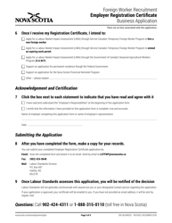 Foreign Worker Recruitment Employer Registration Certificate Business Application - Nova Scotia, Canada, Page 5