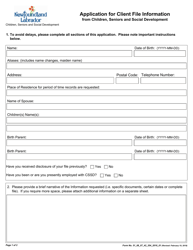 Document preview: Form 51_08_07_42_354_2016_01 Application for Client File Information From Children, Seniors and Social Development - Newfoundland and Labrador, Canada