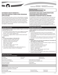 Form NWT8003 &quot;Extended Health Benefits - Specified Disease Conditions Program Application&quot; - Northwest Territories, Canada (English/French)