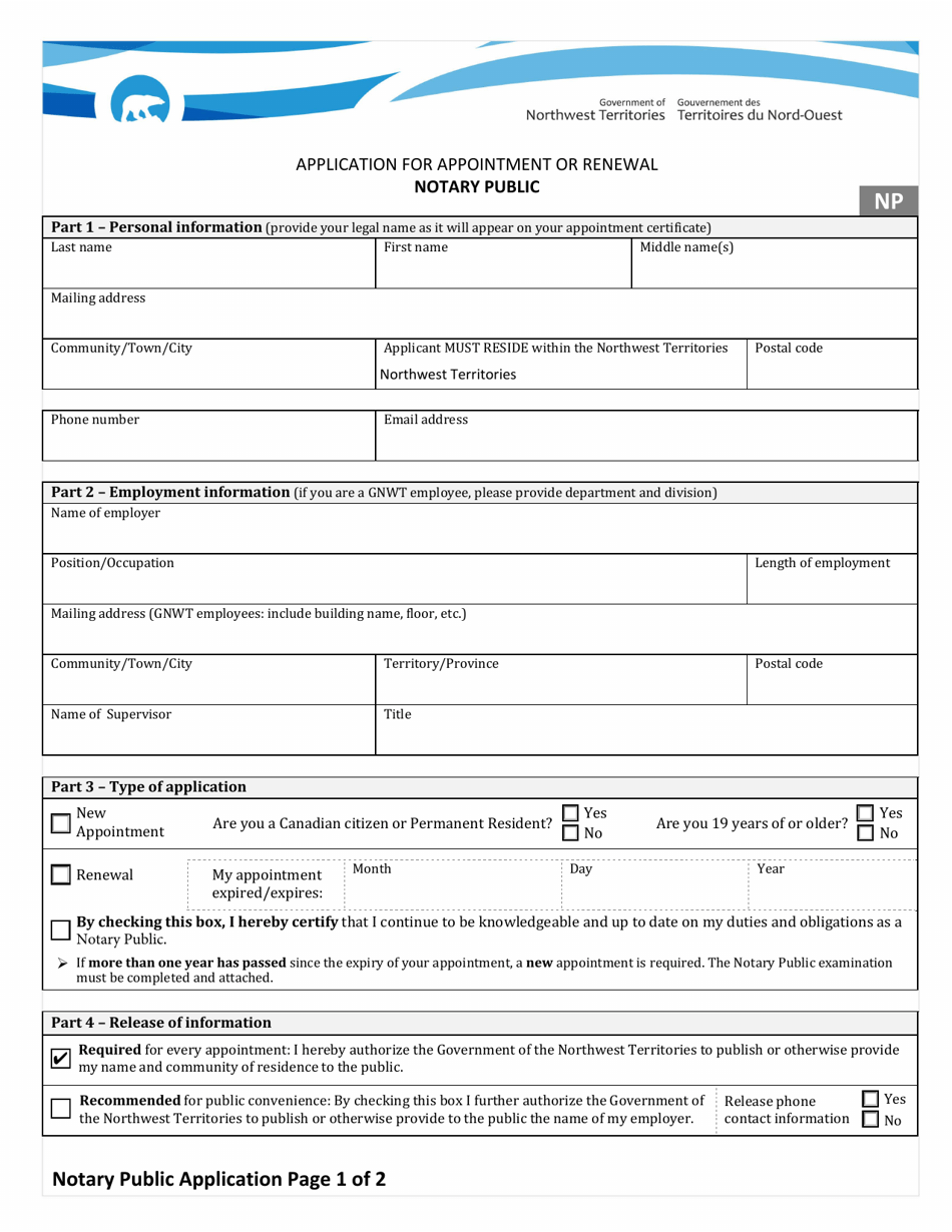 Northwest Territories Canada Application: for Appointment or Renewal as a Notary Public Download ...