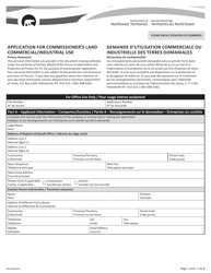 Form NWT9089 Application for Commissioner&#039;s Land Commercial/Industrial Use - Northwest Territories, Canada (English/French)