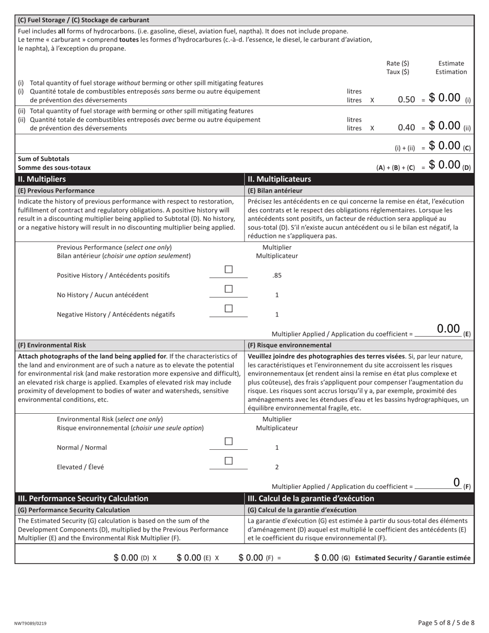 Form NWT9089 Application for Commissioners Land Commercial / Industrial Use - Northwest Territories, Canada (English / French), Page 5
