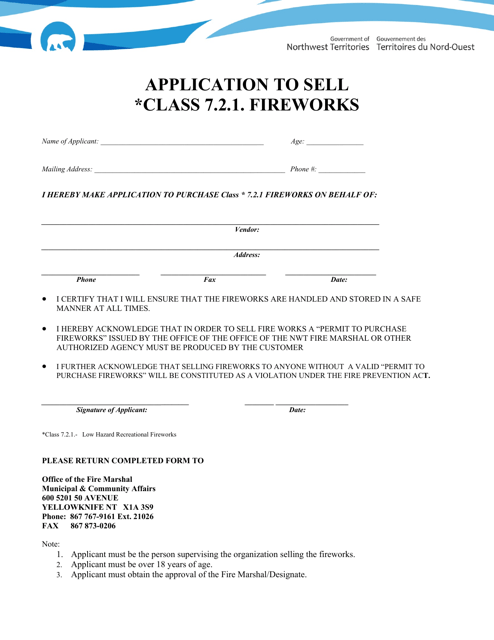 Application to Sell Class 7.2.1. Fireworks - Northwest Territories, Canada