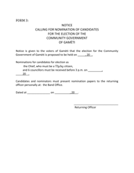 Form 3 &quot;Notice Calling for Nomination of Candidates for the Election of the Community Government of Gameti&quot; - Northwest Territories, Canada