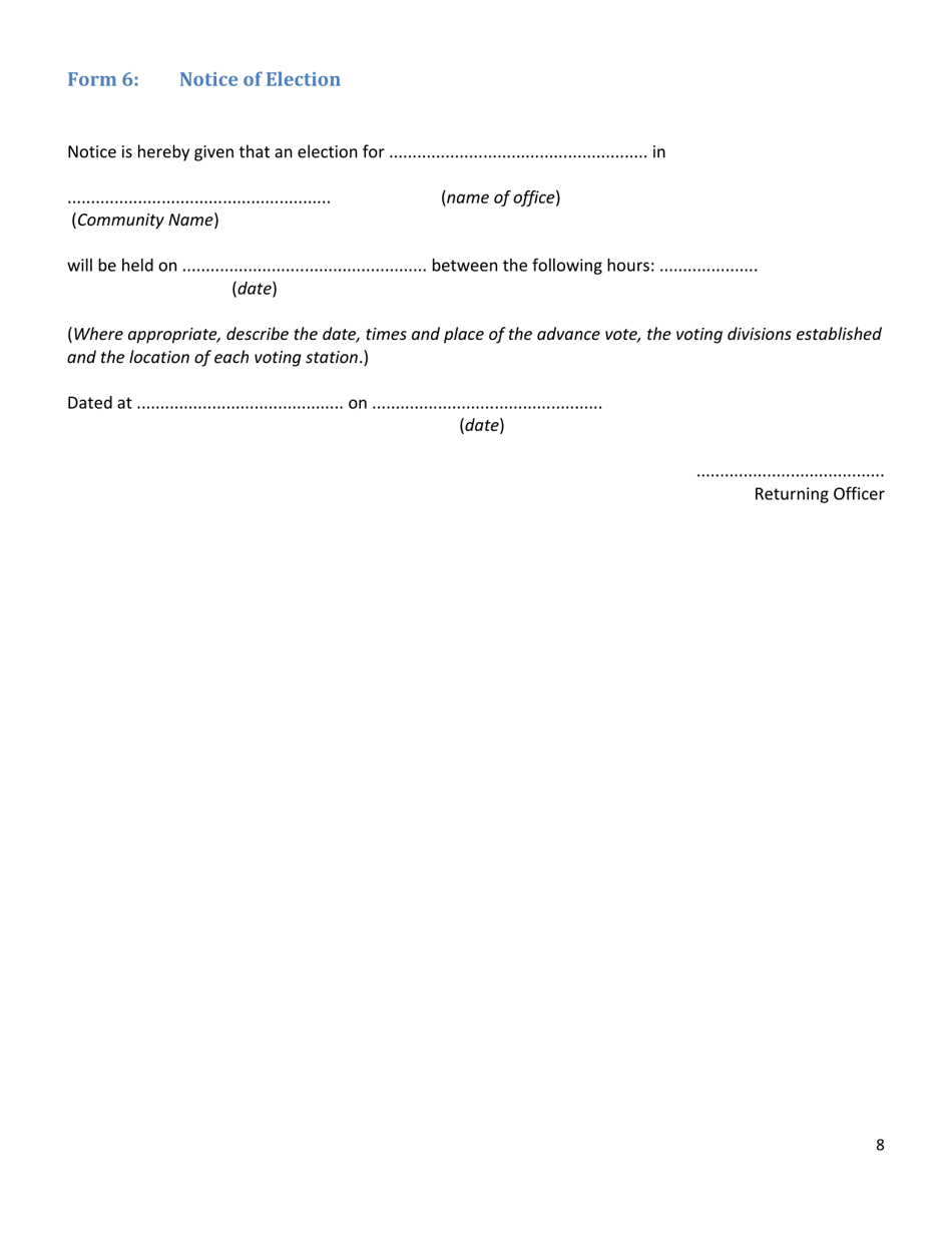 Form 6 Notice of Election - Northwest Territories, Canada, Page 1