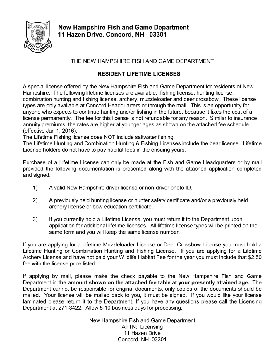 Resident Lifetime License Application - New Hampshire, Page 1