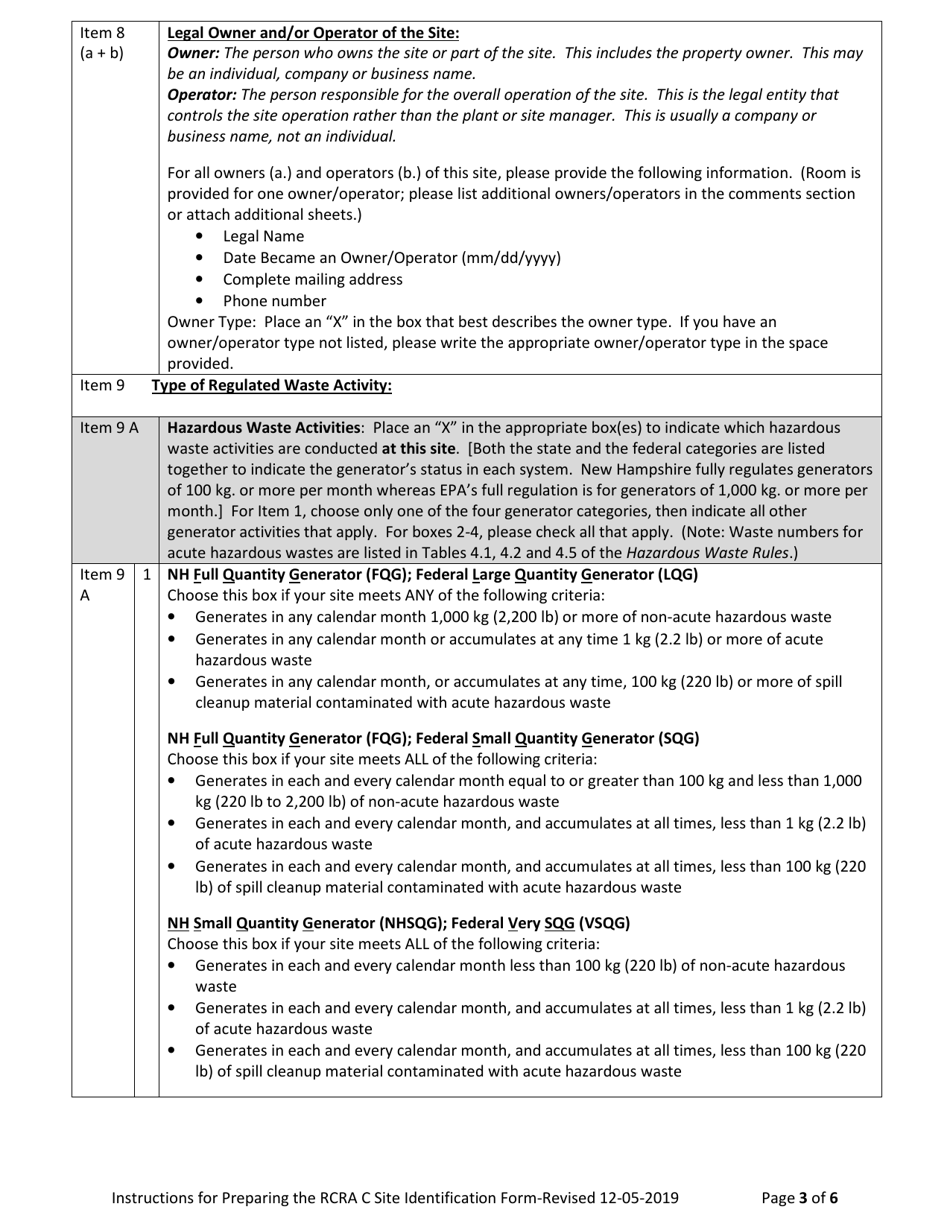 Instructions for Form NHDES-S-01-009 Rcra C Site Identification Form - New Hampshire, Page 3