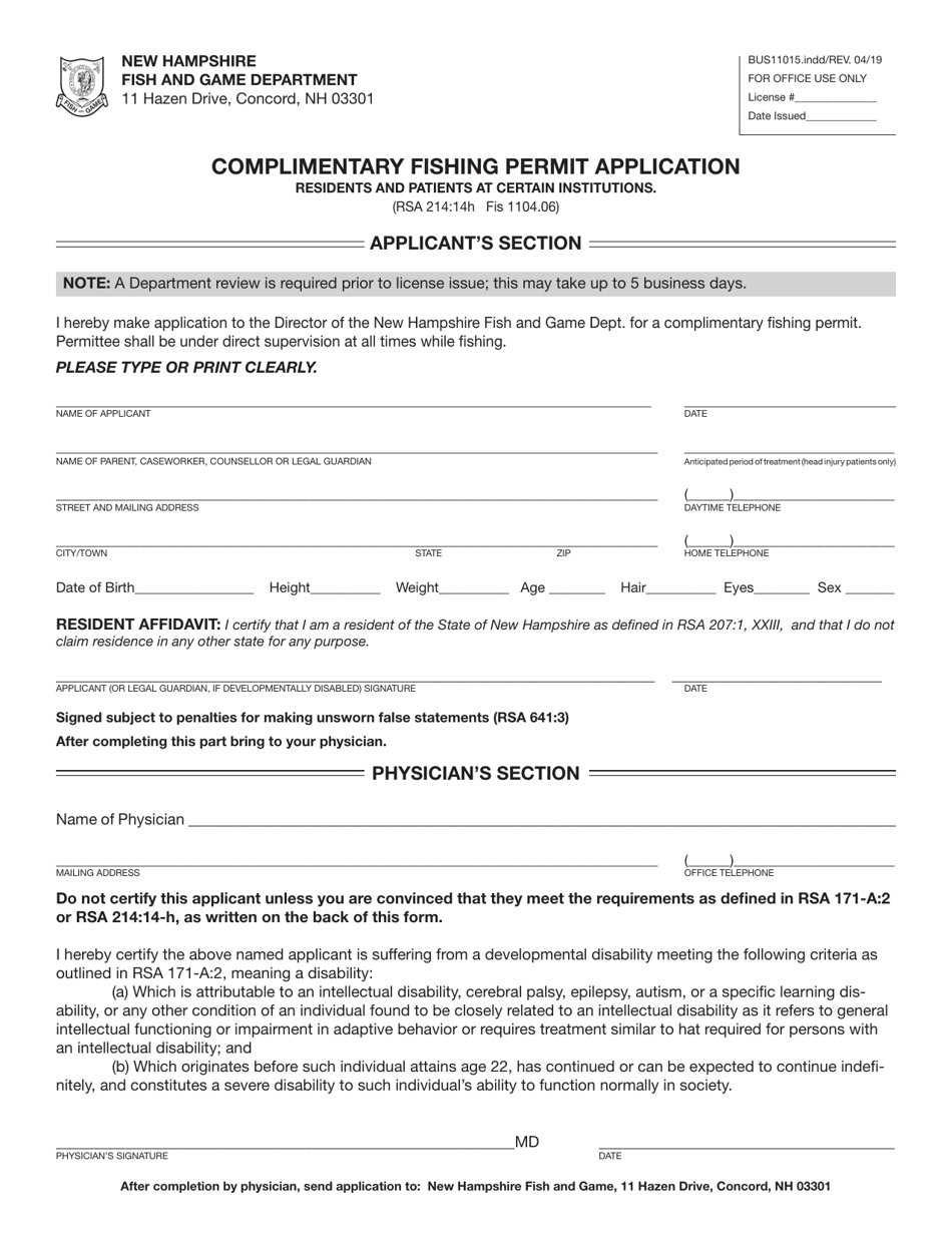 Form BUS11015 Complimentary Fishing Permit Application - New Hampshire, Page 3