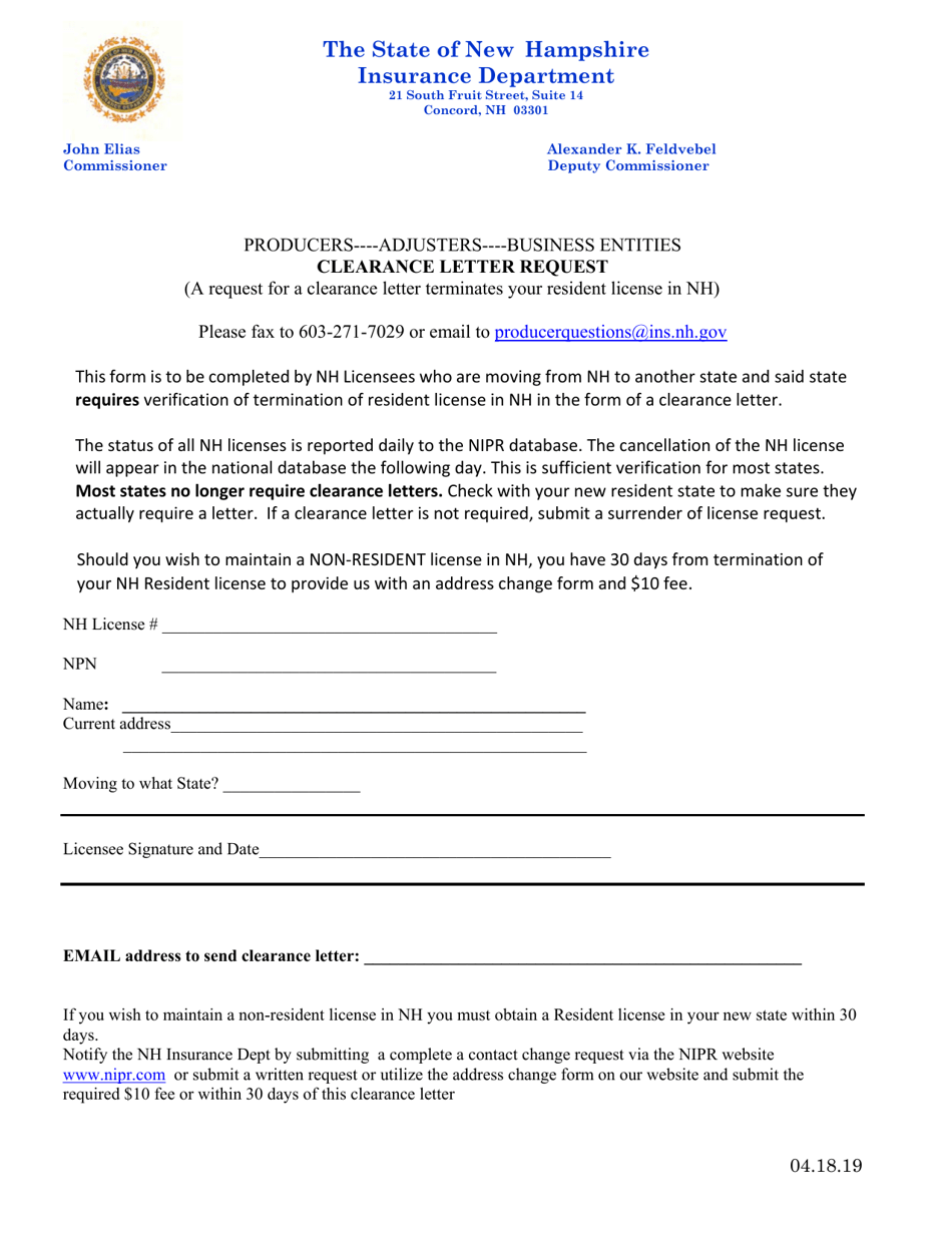 Clearance Letter Request - New Hampshire, Page 1