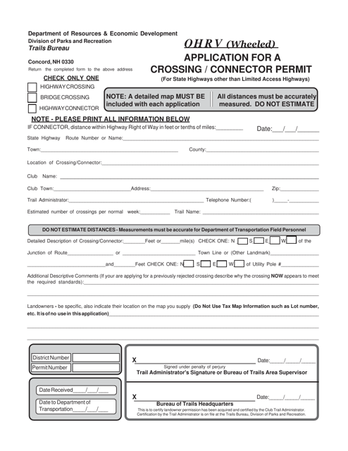 Ohrv Application for a Crossing / Connector Permit - New Hampshire
