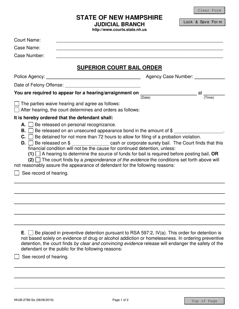 Form NHJB-2789-SE Superior Court Bail Order - New Hampshire, Page 1