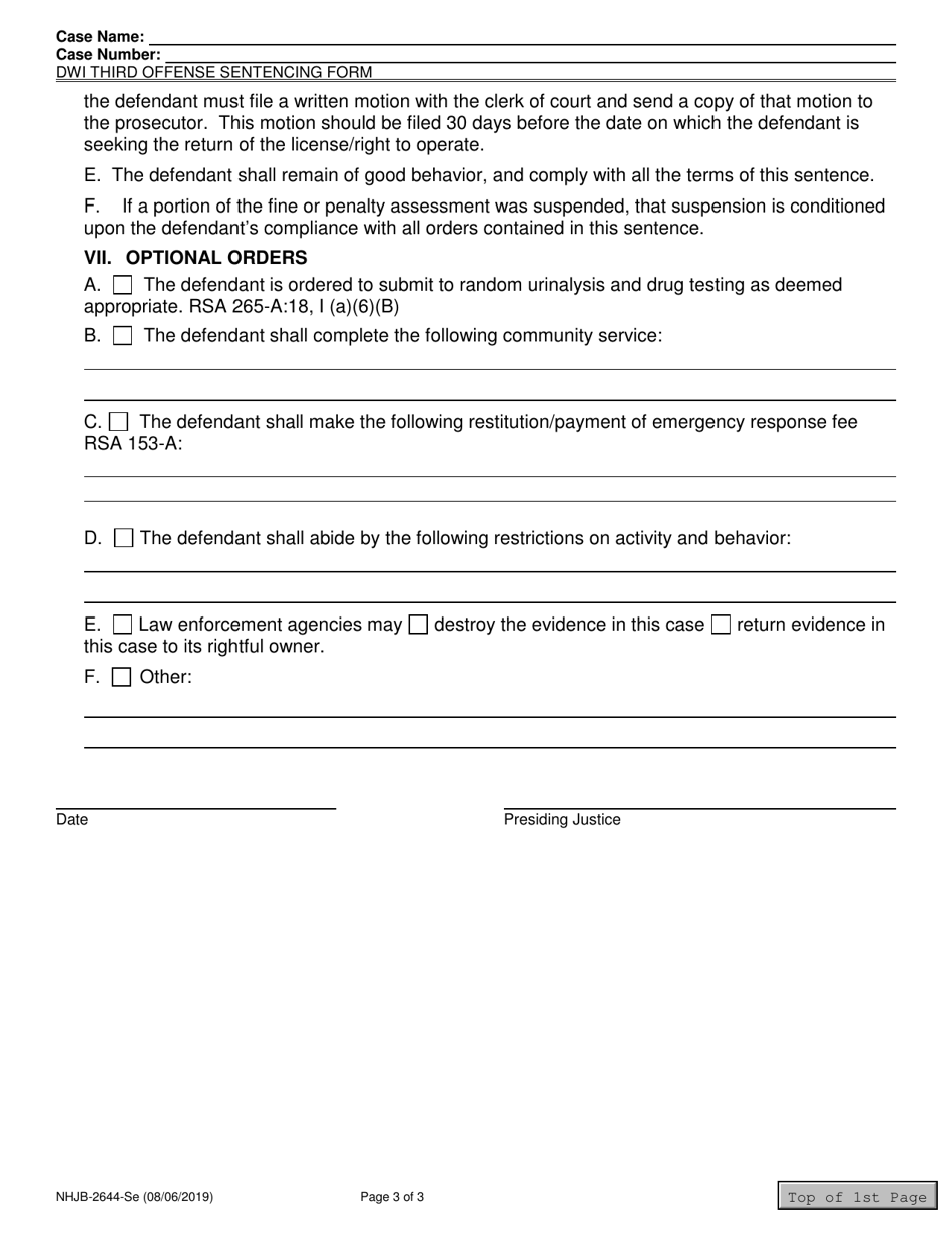 Form NHJB-2644-SE Dwi Third Offense Sentencing Order - New Hampshire, Page 3