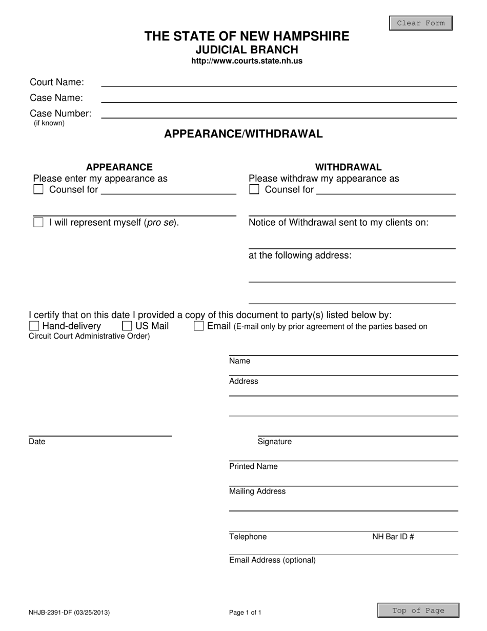 Form NHJB-2391-DF Download Fillable PDF or Fill Online Appearance ...