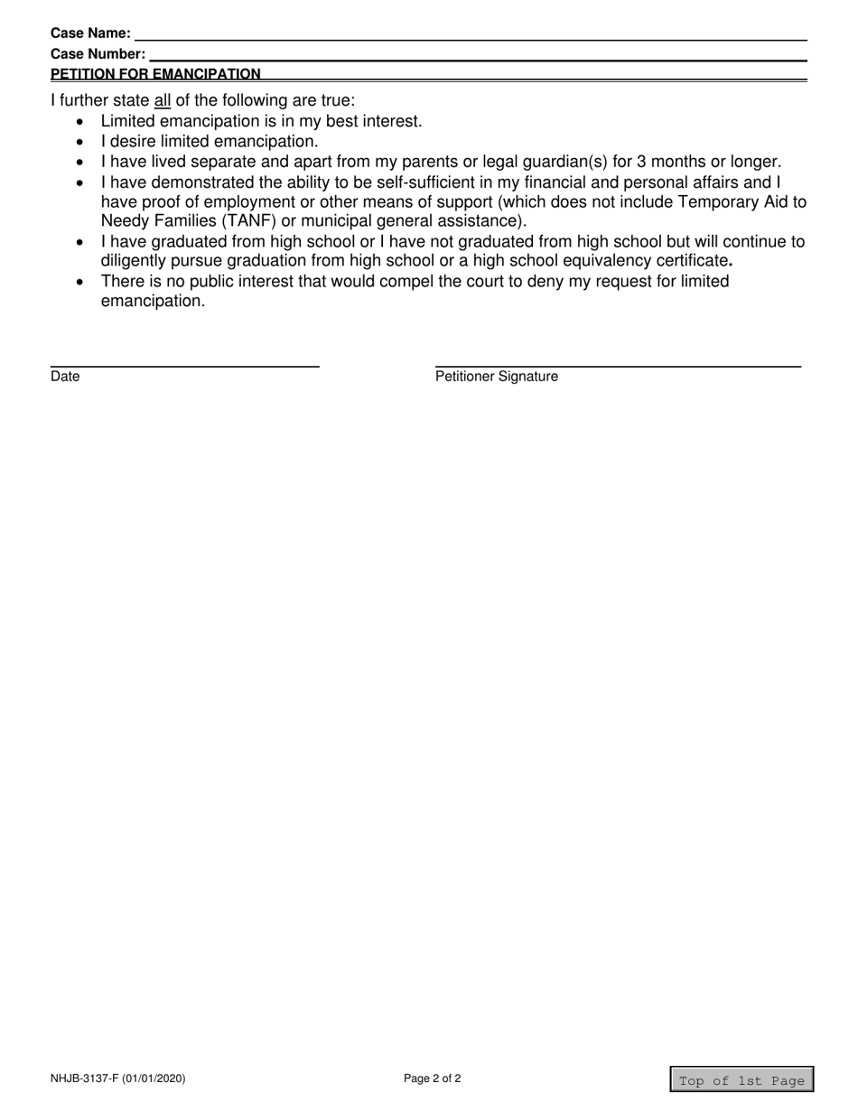 Form NHJB-3137-F Petition for Emancipation - New Hampshire, Page 2