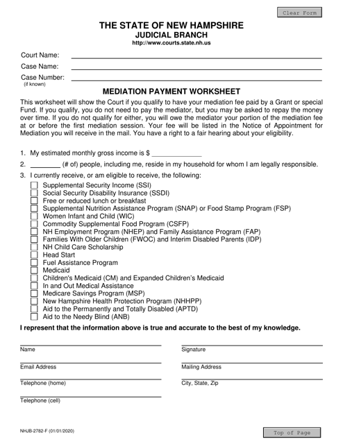 Form NHJB-2782-F Mediation Payment Worksheet - New Hampshire