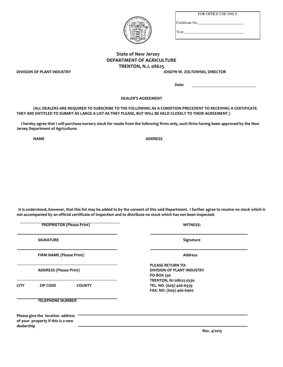 Dealers Agreement - New Jersey, Page 1
