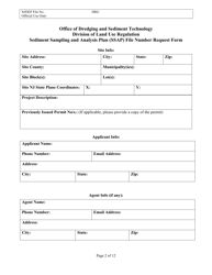 Sediment Sampling and Analysis Plan (Ssap) File Number Request Form - New Jersey, Page 2