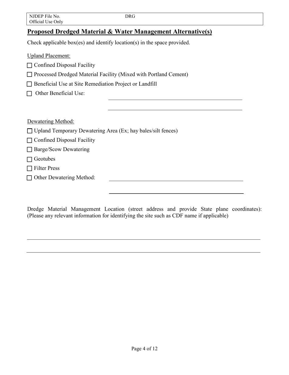 Sediment Sampling and Analysis Plan (Ssap) File Number Request Form - New Jersey, Page 4