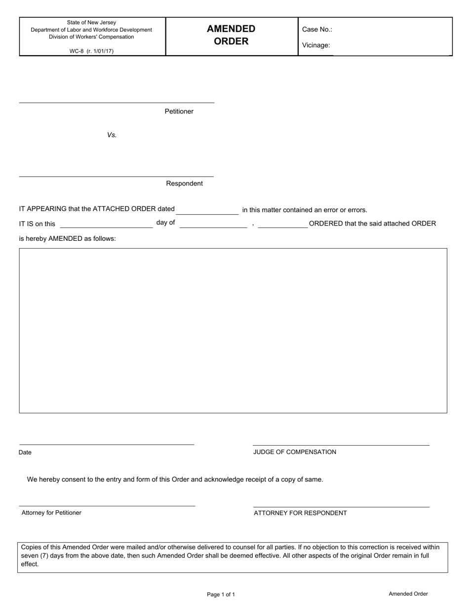 Form WC-8 Amended Order - New Jersey, Page 1