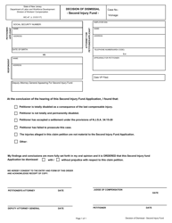 Form WC-47 &quot;Decision of Dismissal (Second Injury Fund)&quot; - New Jersey
