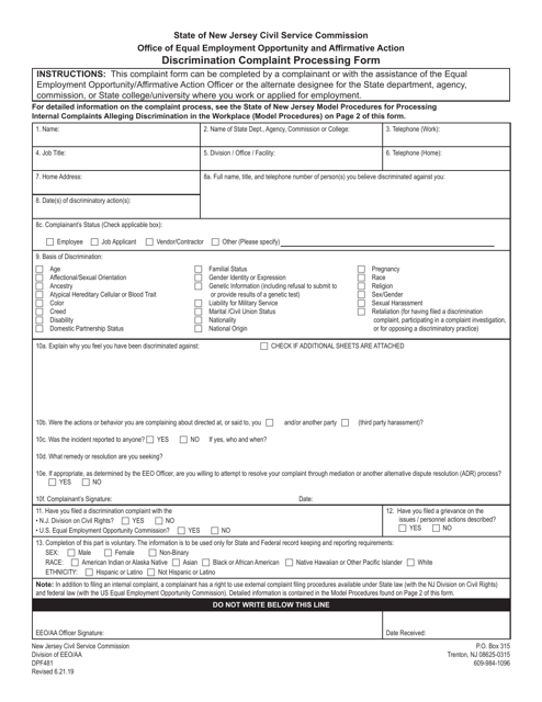 Form DPF481  Printable Pdf