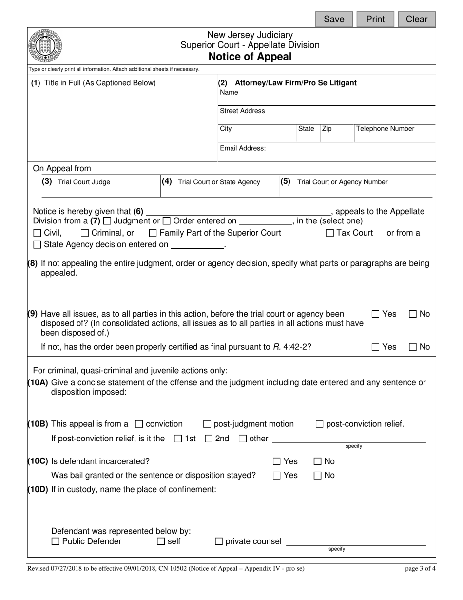 Form 10502 Notice of Appeal - New Jersey, Page 3