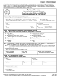 Form 11004 &quot;Case Information Statement (Cis-Lp)&quot; - New Jersey (English/Spanish)