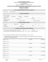 Form CEOH-4 &quot;Contractor Information for Non-friable Asbestos Work Activities Exemption Request&quot; - New Jersey