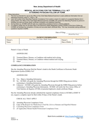 Form MAID-3 Medical Aid in Dying for the Terminally Ill Act Attending Physician Follow up Form - New Jersey