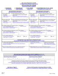 Form REG-77A Application for License: Marriage, Remarriage, Civil Union or Reaffirmation of Civil Union - New Jersey (English/Spanish), Page 2