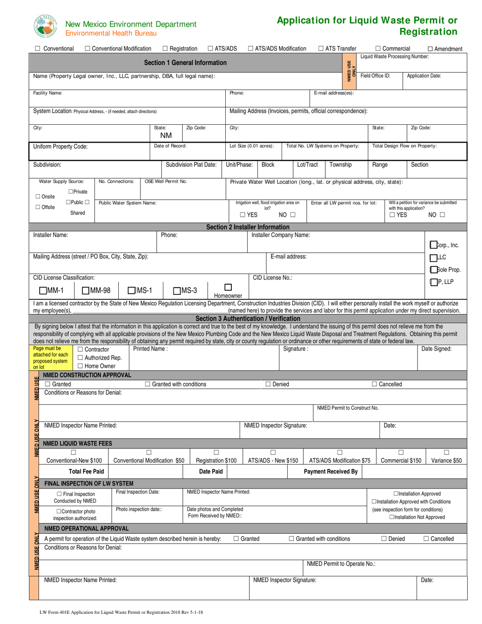 LW Form 401E Download Fillable PDF or Fill Online Application for ...