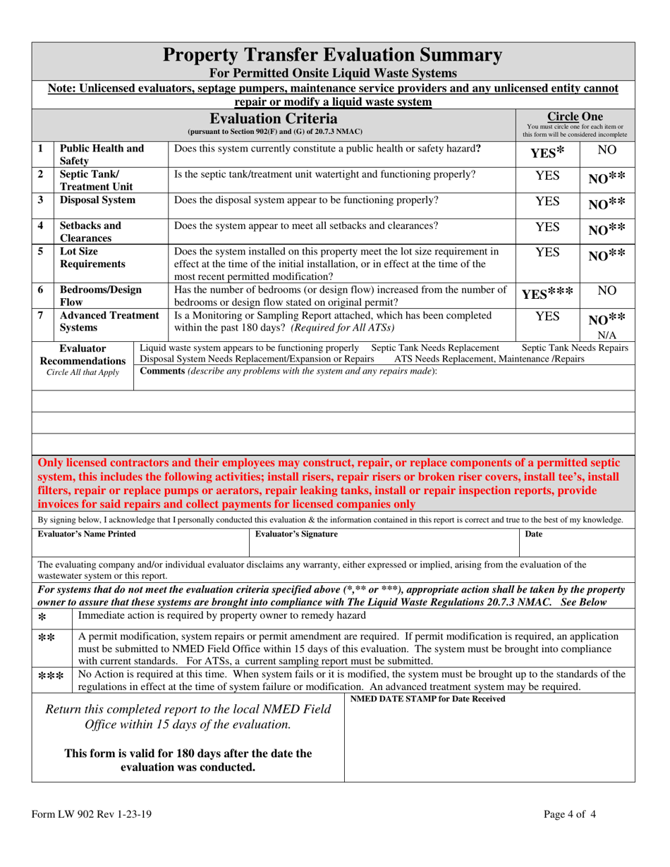Form LW902 Property Transfer Evaluation Report for Permitted Onsite Liquid Waste Systems - New Mexico, Page 4