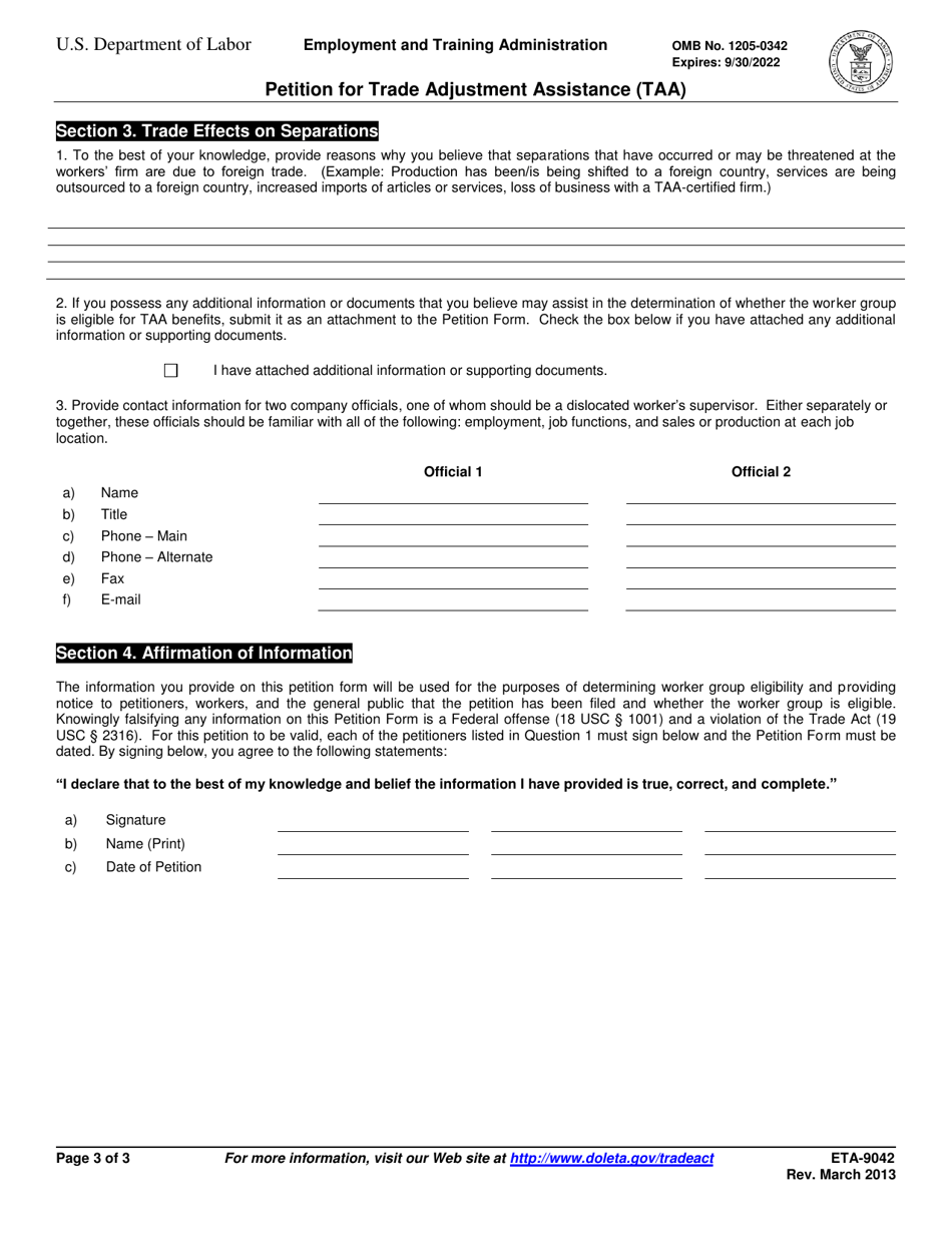 Form ETA-9042 Petition for Trade Adjustment Assistance (Taa), Page 3
