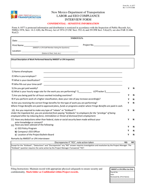 Form A-1077 Labor and EEO Compliance Interview Form - New Mexico
