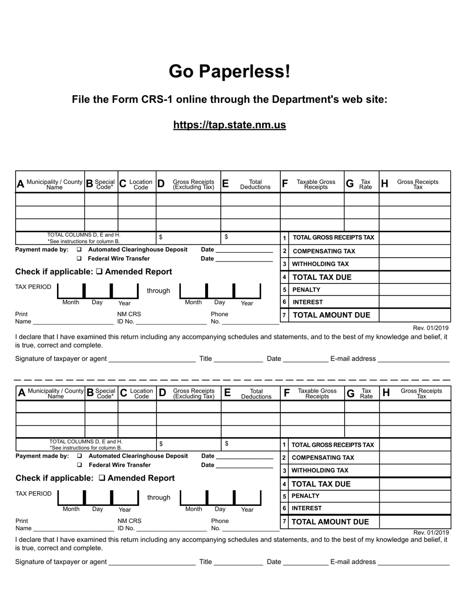 Form CRS-1 Combined Report (Short Form) for 3 or Fewer Business - New Mexico, Page 1