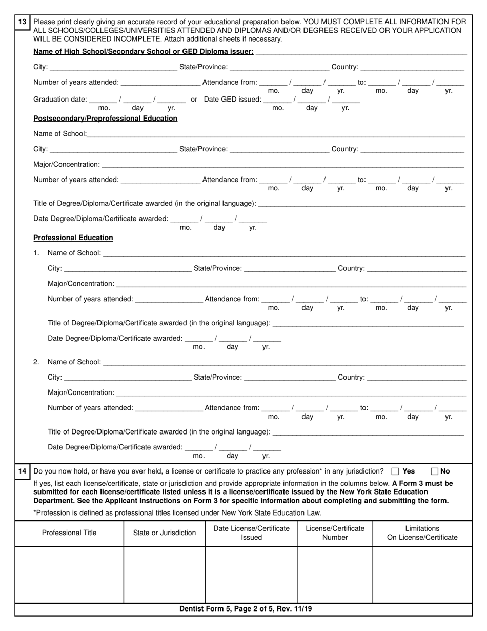 Dentist Form 5 - Fill Out, Sign Online and Download Printable PDF, New ...