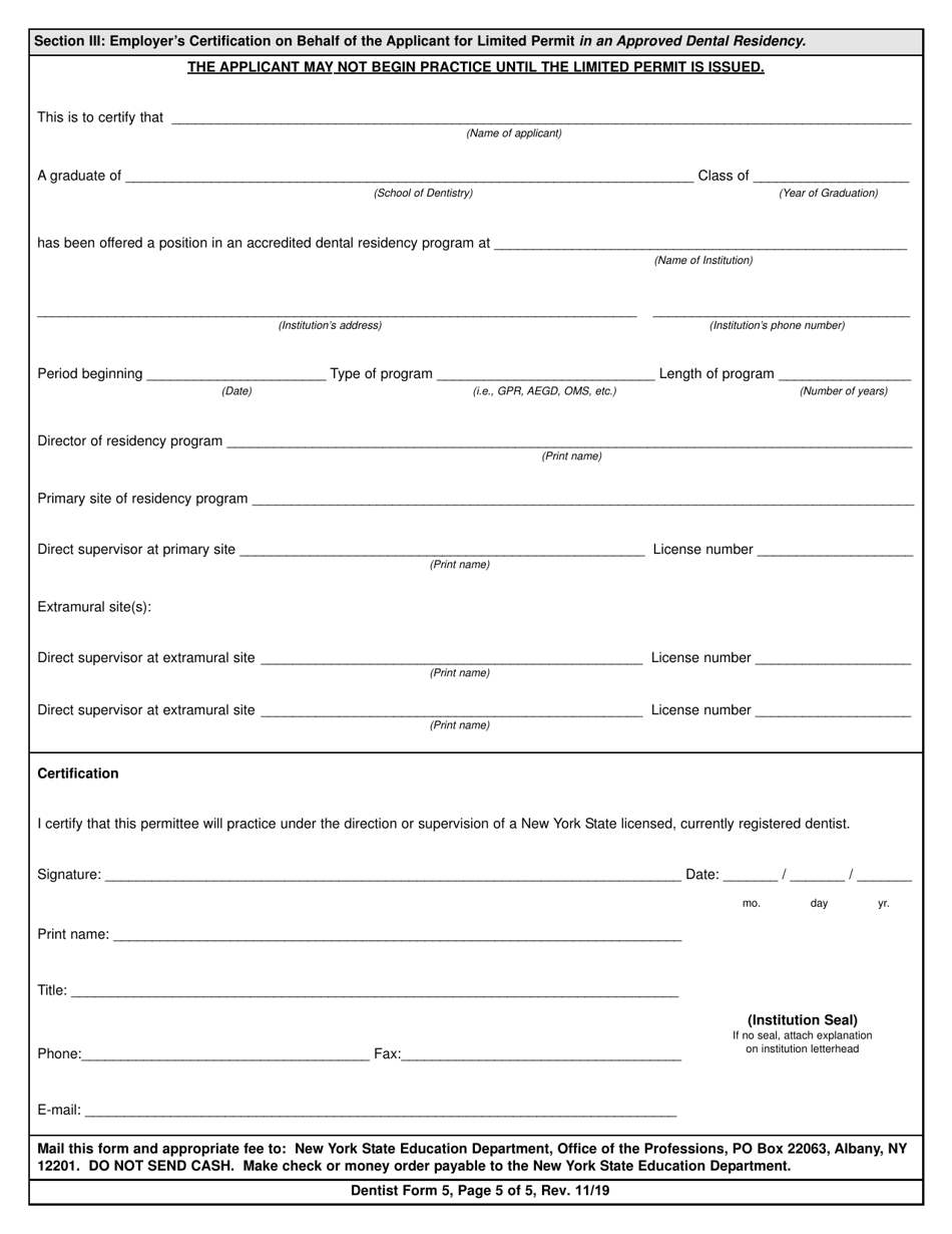 Dentist Form 5 - Fill Out, Sign Online and Download Printable PDF, New ...