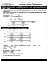 Document preview: Creative Arts Therapist Form 4E Endorsement Application Experience Record - New York