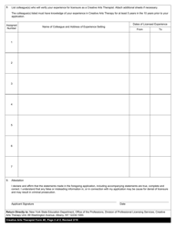 Creative Arts Therapist Form 4E Endorsement Application Experience Record - New York, Page 2