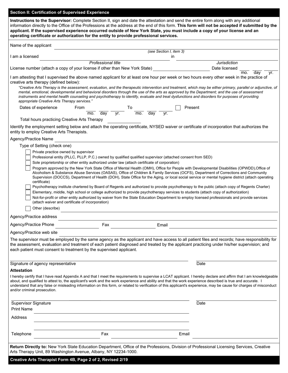 Creative Arts Therapist Form 4B Certification of Supervised Experience - New York, Page 2